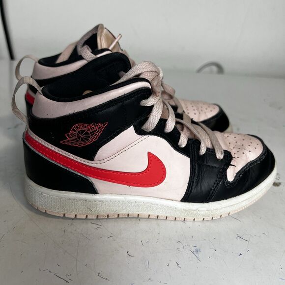 Nike Air Jordan 1 ShoesMid GS Black Pink Crimson 554725-604 SZ 2Y KIDS - Picture 2 of 9